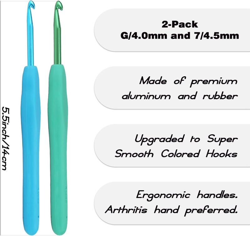 YOJOB 2Pack Size G / 4mm, 7/4.5mm Crochet Hooks, Super Smooth & Ergonomic for Beginner and Advanced (4.0mm, 4.5mm) - Image 2